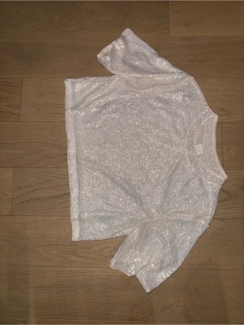 White Sequin Long Sleeve Party Top